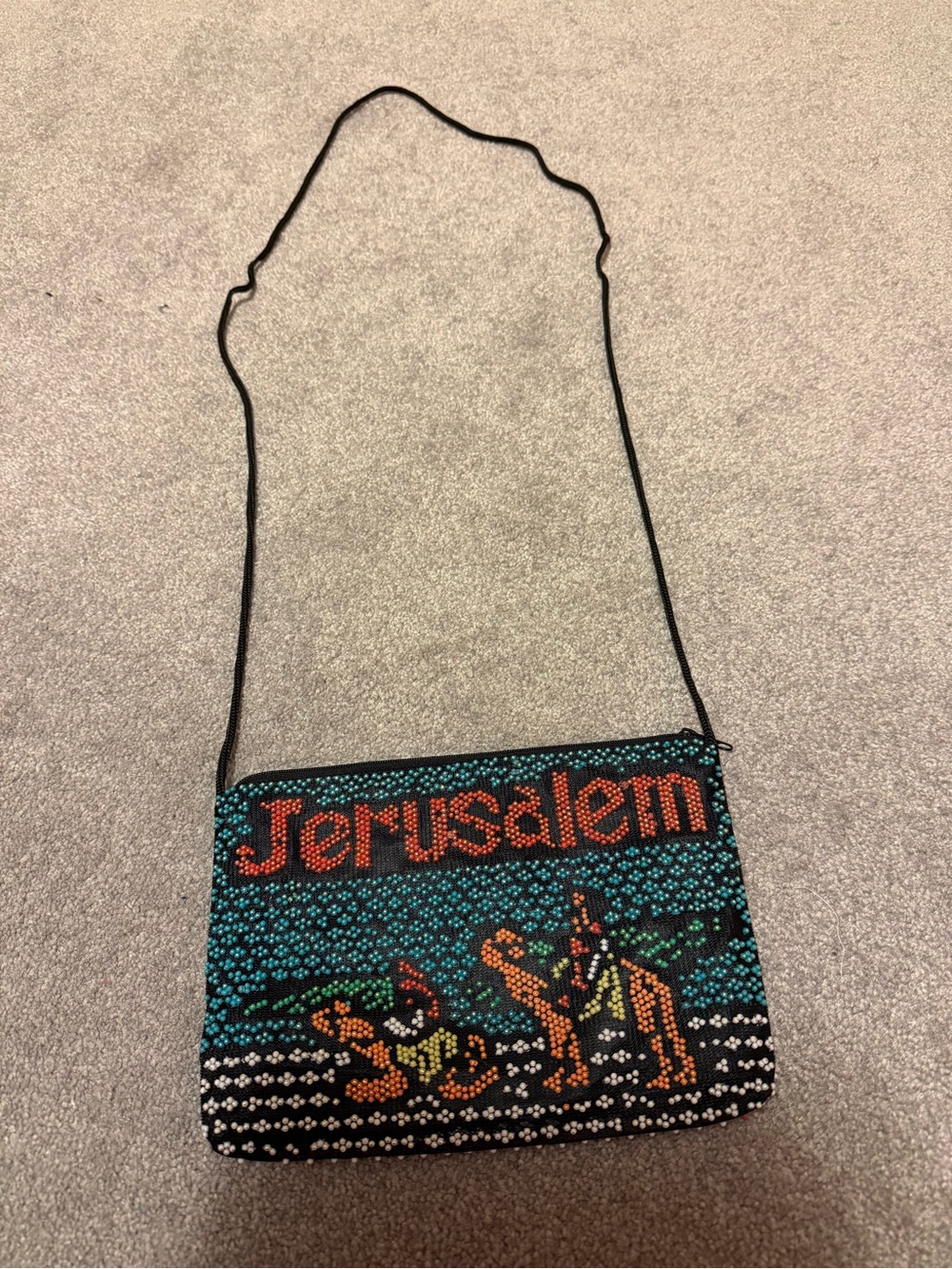 Beaded 'Jerusalem' Crossbody Bag in Teal & Black - Picture 1 of 3